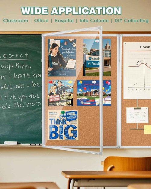 Spolehli 36"x24" Enclosed Cork Bulletin Board, Lockable Bulletin Board with Aluminum Frame, Wall Mounted Message Board, Shatter Resistant Display Board for Home, School, Office, Hospital, Commercial
