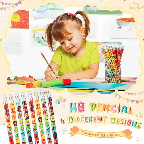 Kosiz 600 Pcs Happy Birthday Pencils Colorful Printed Birthday Pencils with Top Erasers Perfect For Teachers Class Reward Party Kids Gifts Supplies