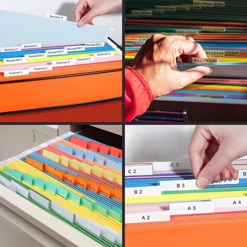 200 Pcs Hanging File Folder Tabs and 200 Pcs 2 Inch Inserts Labels, Plastic File Folder Tabs for Hanging Folders Files