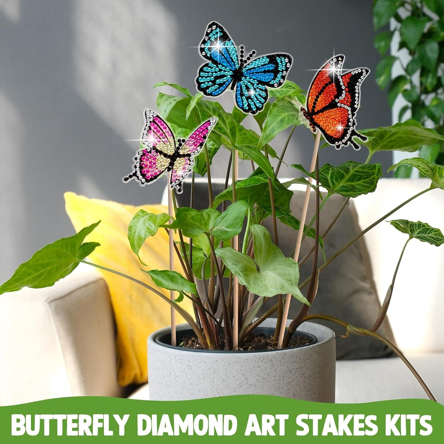 Wivico Butterfly Diamond Art Kits - 8 Pcs for Adults | Small Garden Stakes for Home Decoration