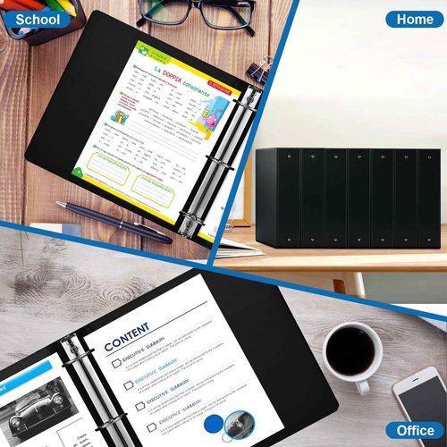 2 Inch 3-Ring Binder, 2" Round Ring Binder with 2 Inside Pockets, 6 Pack Black Binders, Clear View Cover, Holds Up to 450 Sheets 8.5" x 11" Paper，Study Binders for Office/Home/Back to School