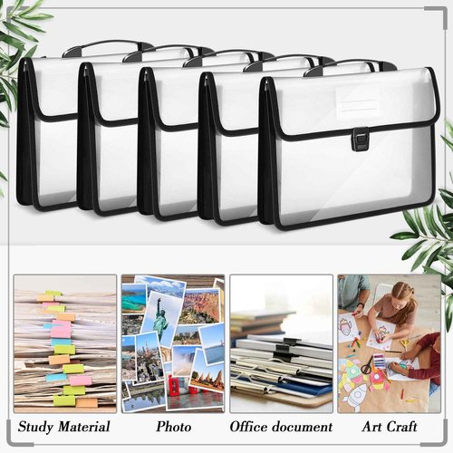 Colarr 15 Pcs Plastic Expanding File Folders with Handle and Snap Buckle Closure Waterproof Document Organizer Transparent Document Bag for Home Office School Organization (Black)
