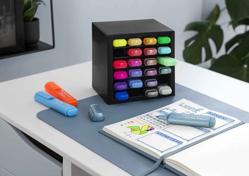 Faber-Castell Highlighter Desk Set - Assortment of 24 Chisel Tip Markers, Metallic, Neon, and Pastel Set - Thin No Bleed Highlighters, Stationery and Bullet Journal Supplies, Gifts for Artists