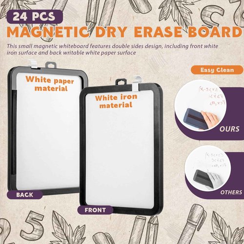 Outus 24 Pcs Mini White Board Bulk 8.5 x 11'' Small Magnetic Whiteboard Dry Erase Double Sided Writable Whiteboard Clipboard Pocket Sized Erasable Notepad(Black Frame)