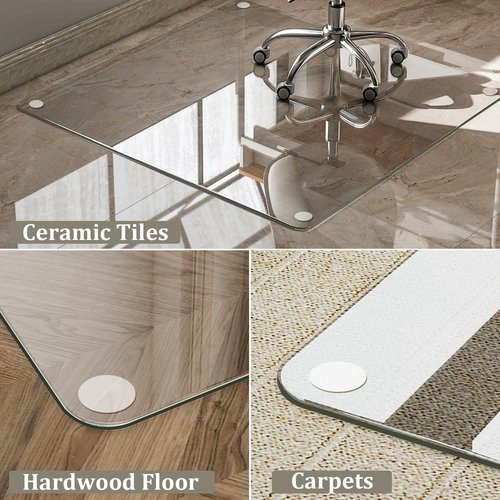 HARRITPURE Tempered Glass Floor Mat - 46x46 inch Square Office Chair Mat for Carpet Clear Glass Mat for Hardwood Floor/Carpeted Floors 1/5" Thick