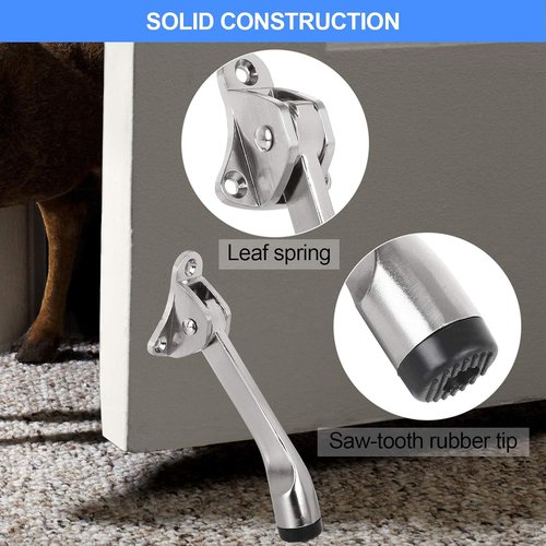 Kickdown Door Stop | 4 Pack Heavy Duty Door Stoppers with Rubber Tip & Adjustable Spring Lever
