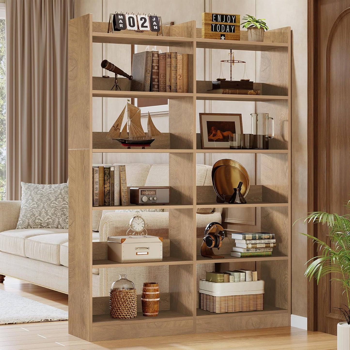 Tribesigns 70.87'' Tall Bookshelf - 6-Tier Rustic Brown Farmhouse Display Storage for Home & Office