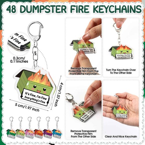 Sayglossy 48 Sets Dumpster Fire Gifts Christmas Funny Ballpoint Pens Acrylic Keychains and Bookmarks Employee Emotional Support Appreciation Gifts Bulk for Office Coworkers Staff Team