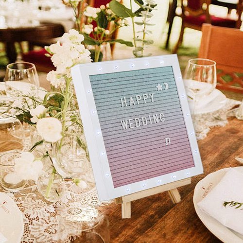 LED Gradient Felt Letter Board Sign with Stand & 470 Letters - 10in × 10in First Day of School Changeable Message Board for Classroom Decor Birthday Gifts Wedding Party