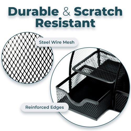 Greenco Black Mesh Desk Organizer, 6 Compartments, Office & Dorm Room Supplies Caddy, Steel Wire, 2 Count