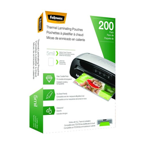 Fellowes Thermal Laminating Pouches, Letter Size Sheets, 5mil 200pk, Clear (5743601) & Laminator Cleaning Sheets, 10 Pack, 8.5 x 11 in