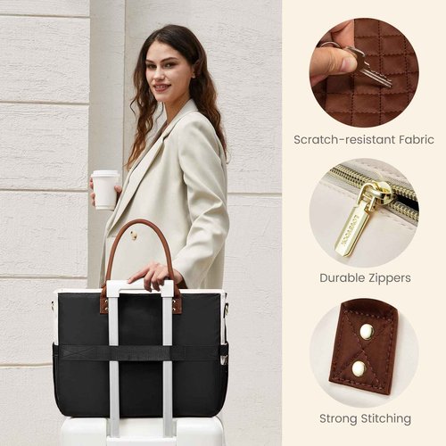LOVEVOOK Laptop Tote Bag for Women With Large Cup Holder, Work Bags Teacher Nurse Computer Bag, 15.6 Inch Professional Briefcase Business Travel Large Purses Handbag, Diaper Bag With Multi-Pockets