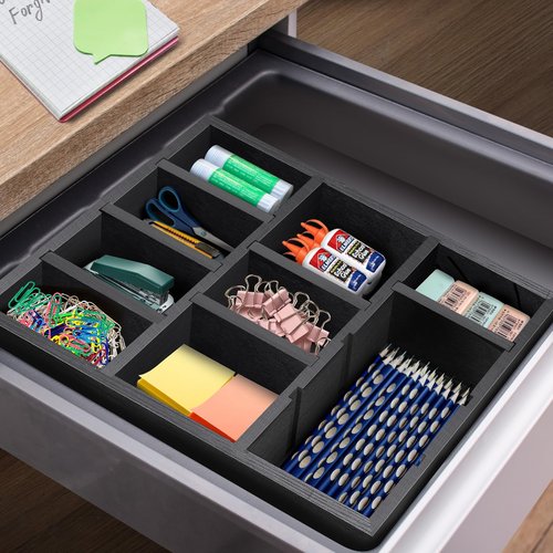 TEESSFROOD Desk Drawer Organizer Tray with 9 Adjustable Compartments, Wooden Office Desk Accessories Supplies Organization Storage for Desktop Bathroom Vanity Makeup Black