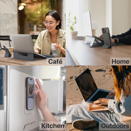HUANUO Magnetic Laptop Stand for 10-17" Laptops, Portable Foldable Laptop Riser with Phone Holder & Wrist Cushion, Adjustable Ergonomic Computer Stand Desktop Riser, Dark Grey
