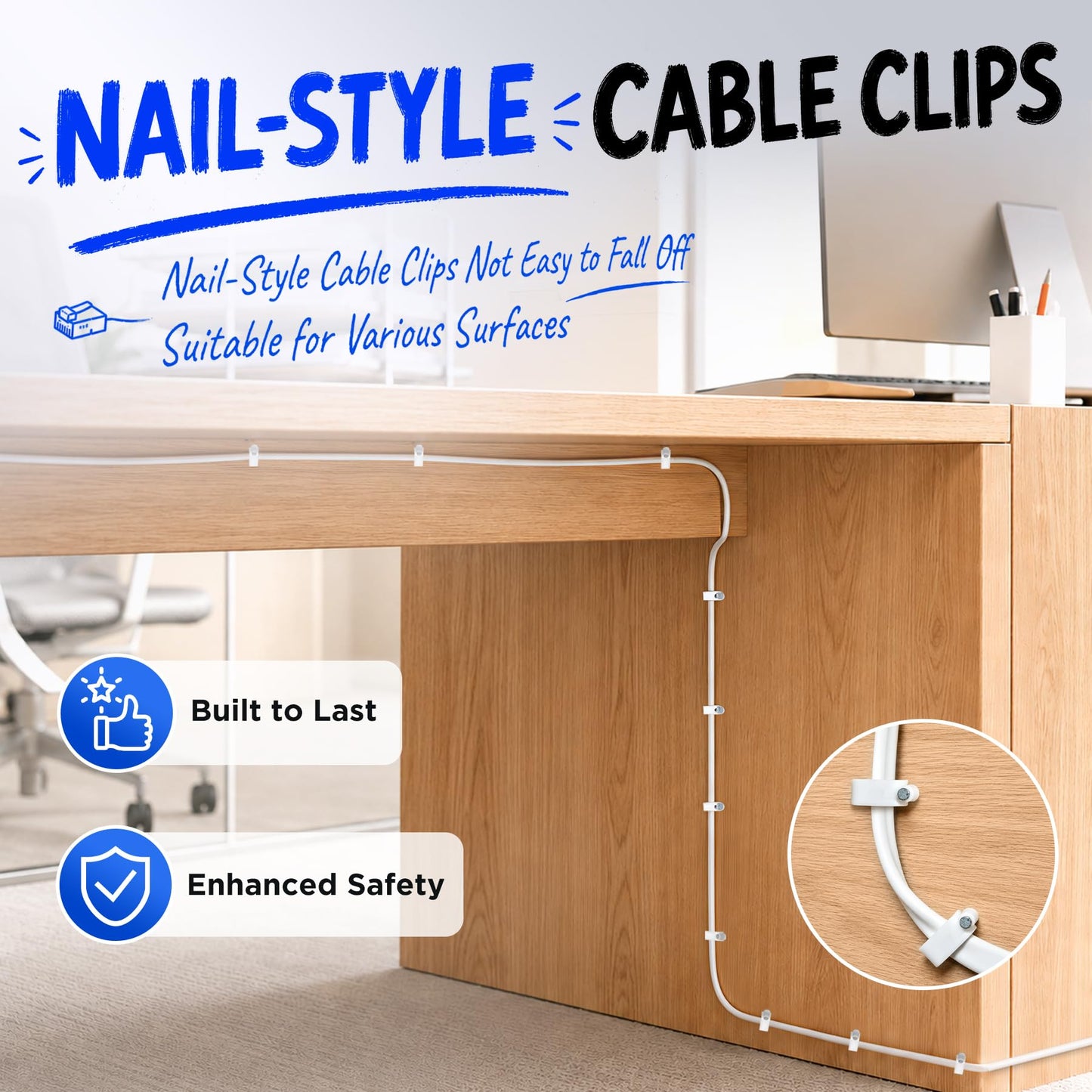 Uvital 50FT Phone Extension Cord RJ11 with Coupler & Cable Clips, White