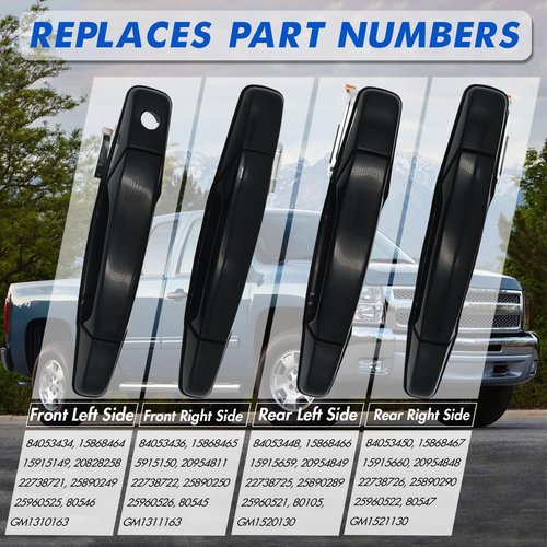Chevy Silverado Door Handles - 4PCS Front & Rear Replacement for 2007-2014 Models | Durable & Stylish