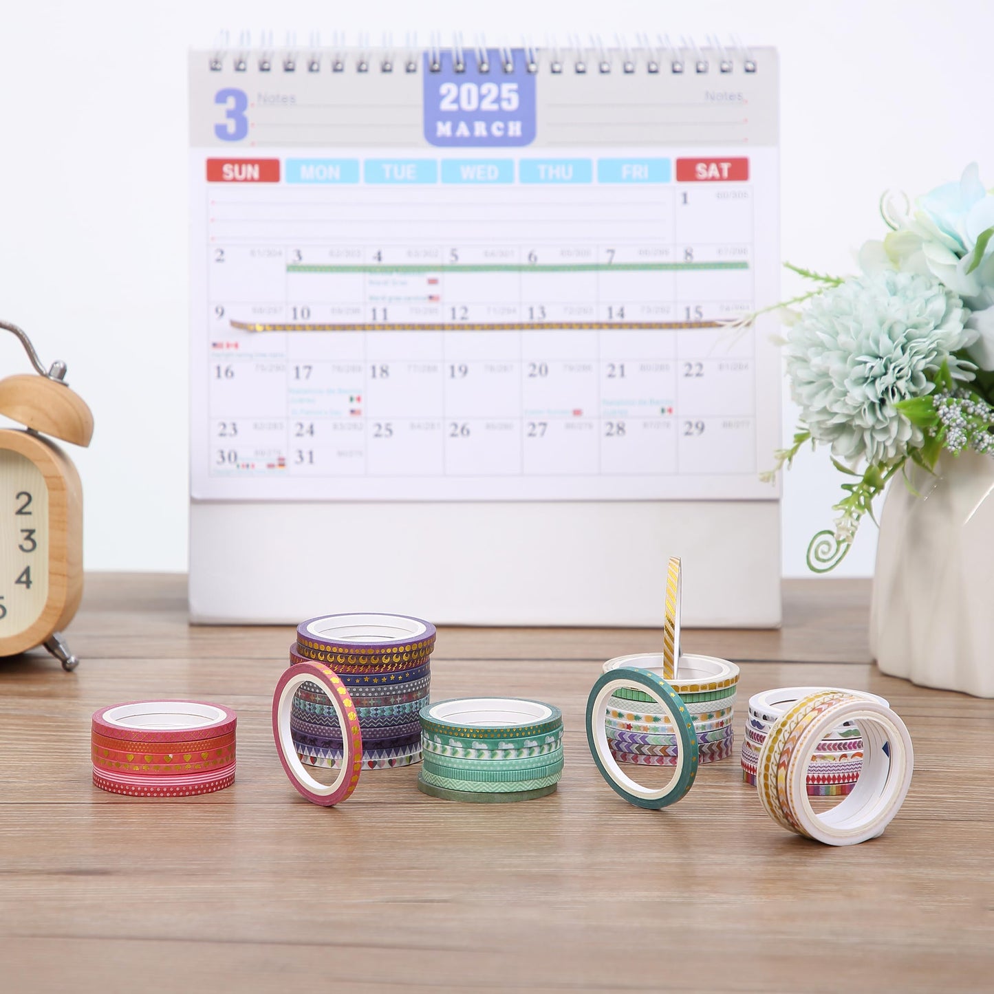 Mr. Pen- Skinny Washi Tape Set, 48 Rolls, Gold Foil Print, 3mm Wide, 5.5 Yards/Roll, Washi Tape for Scrapbook, Arts, Crafts, Journals and Planners