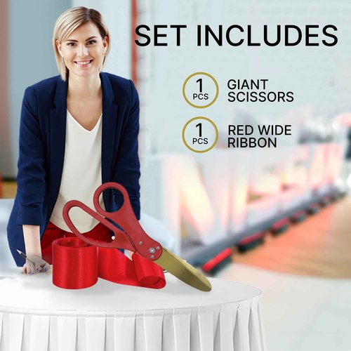 Red Ribbon Cutting Ceremony Kit – 20 Ribbon Cutting Scissors with Gold Blade and Satin Ribbon Red for Inaugurations & Special Events