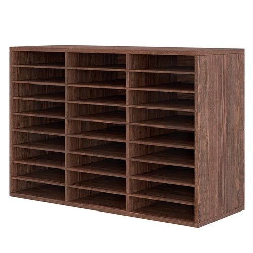 Senhoglb Wood Classroom Mailbox 27 Compartments Literature Organizer with Adjustable Shelves Paper Storage Cabinet Wooden Mail Sorter Organizer for Office Home School, Retro Brown