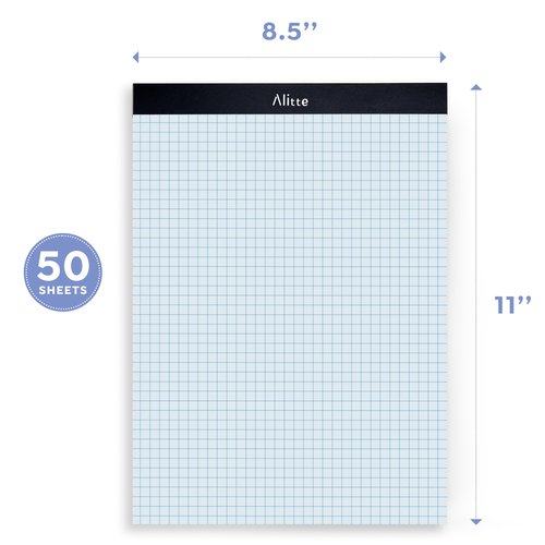 Alitte Graph Paper Pad, Pack of 12, White Letter Size - 4x4 Quad Grid Paper, Easy-Tear Perforations, 8.5 x 11 Cardboard Backing - Graph Notepads for School, Office -50 Sheets per Pad