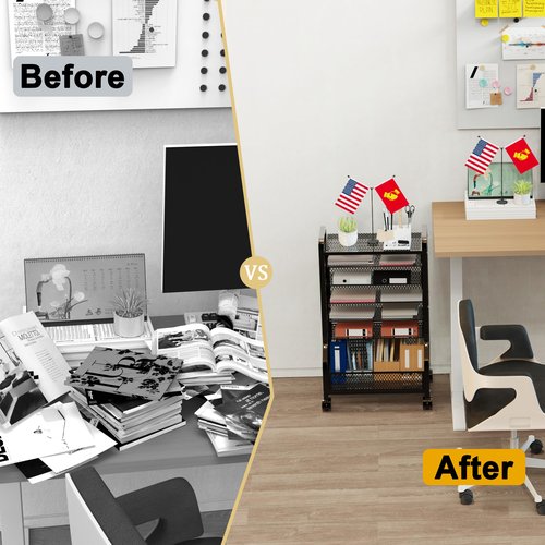 Cankm 7 Tier File Organizer Beside Desk, Rolling File Cart with Sliding Trays Ideal for Office Organization in Offices, Schools, and Studios