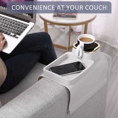 HMASYO Couch Cup Holder Tray - Silicone Sofa Armrest Table Couch Drink Holder and Tray Organizer for Remote Snacks Cellphone, Anti-Spill Anti-Slip Design, Mother`s Day Gifts for Mom Grandma