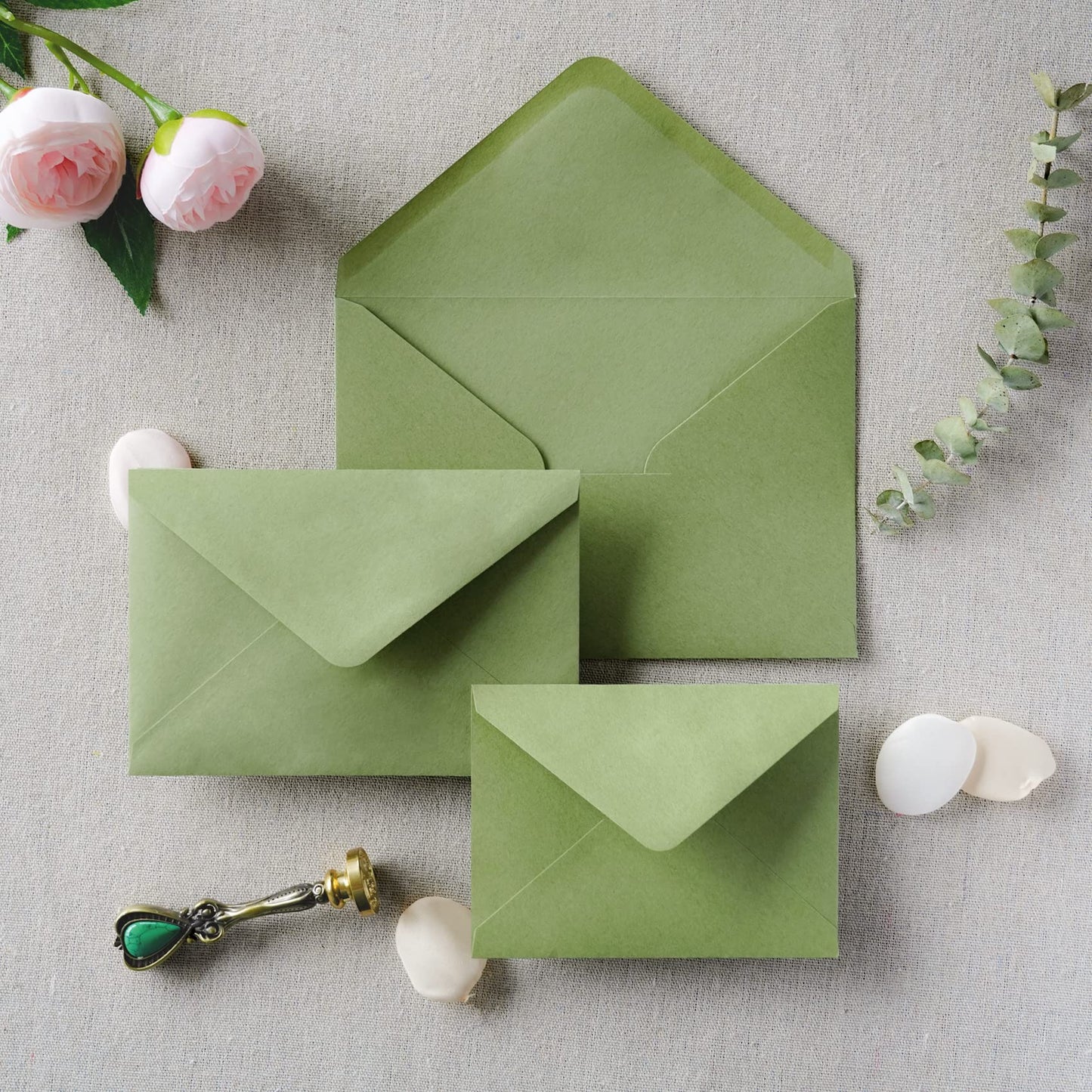 PONATIA 50 Pack A1 Envelopes, 3.62 x 5.2'' Sage Green Envelopes Perfect for RSVP Cards, Christmas Gift Cards Envelope, Baby Showers, Thank You Notes and any 3.5x5" inserts