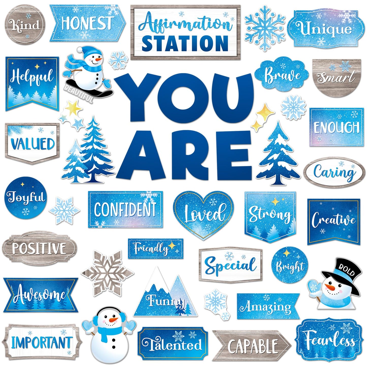 Weekgrat 45pcs Winter Affirmation Station Bulletin Board Set Motivational Posters Classroom Mirror Growth Mindset Decor Positive Affirmations Accents Cutouts for School Office Home Teacher Wall Supply