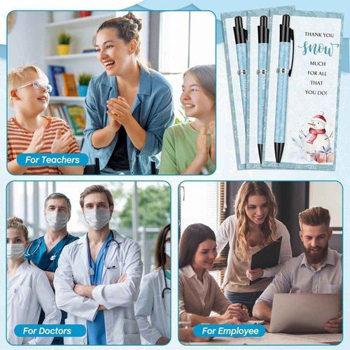 Sayglossy 48 Sets Employee Christmas Appreciation Gifts Bulk Snowflake Snowman Sublimation Ballpoint Pens Thank You Xmas Cards with Ties Christmas Gift Ideas for Office Staff Team Coworker Volunteer