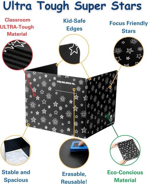 EasyStore Plastic Black Privacy Folders - Durable Desk Divider Panels for Student Testing