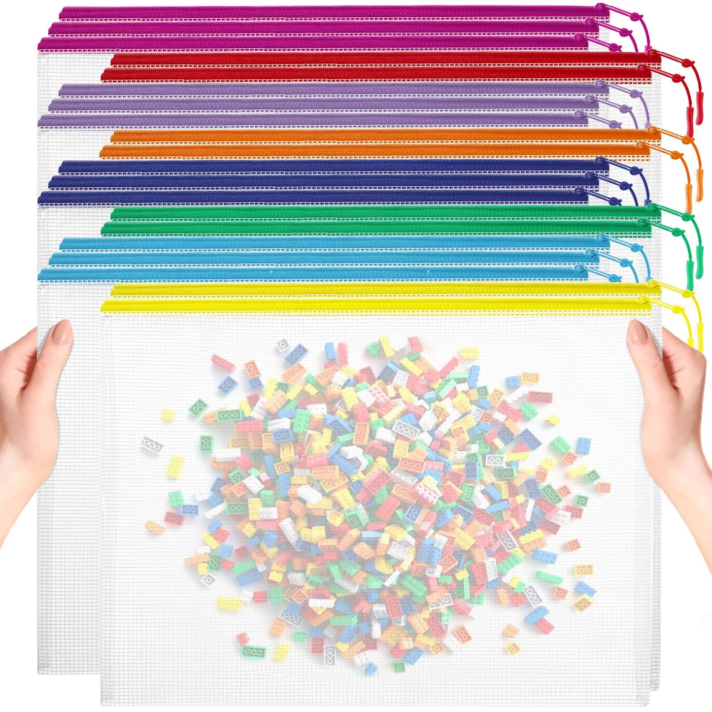 YOPCDJ 20pcs Mesh Zipper Pouch Bags, Puzzle Bags, A3 17x12 Inches Large Reusable Pouches for Organizing Classroom and Storage, Extra Large Zipper Pouch, Board Game Storage