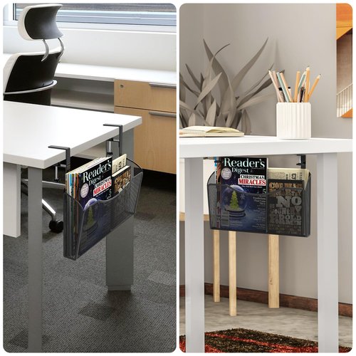 Turfson Clamp On Desk Organizer, 2-IN-1 Under Desk Side Organizer Storage Wall Mounted File Rack Mesh Office Organization For Document Magazine Paper School Supplies