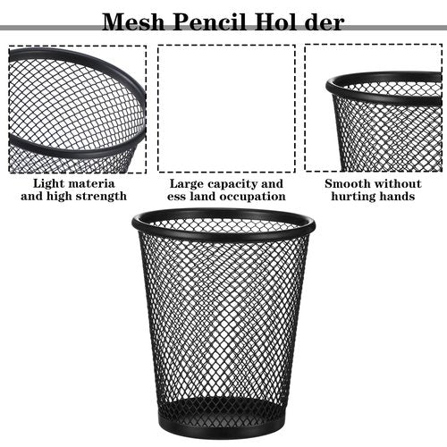 HOFURME 12 PCS Mesh Pen Cup, Metal Pencil Holder, Pen Holder Cup ,Pencil Cup, Round Office Classroom Pen Organizer Cup, for Students Kids Adult (Black)