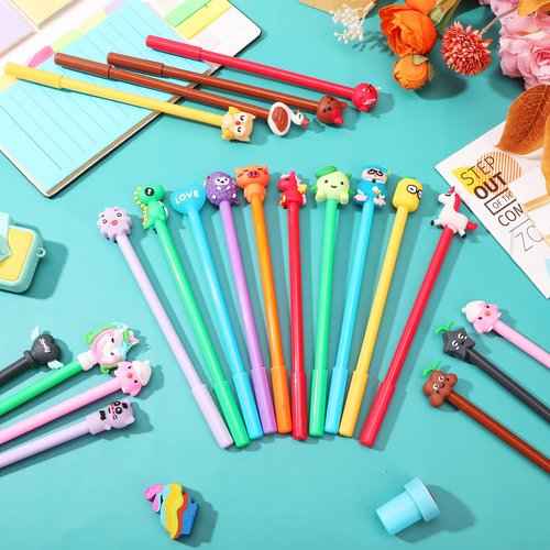 200 Pieces Cute Cartoon Gel Ink Pens Cartoon Animal Writing Pens 0.5 mm Novelty Black Gel Ink Pens Assorted Styles Fun Kawaii Pens for Kids Office School Gifts Supplies