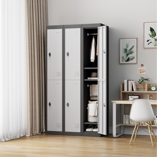 Metal Storage Cabinet with 2 Doors, 72’’ Tall Lockers for Employees Students with Shelves, Metal Storage Steel Locker for School Garage Office Gym Home Warehouse, Assembly Required, Grey+Black