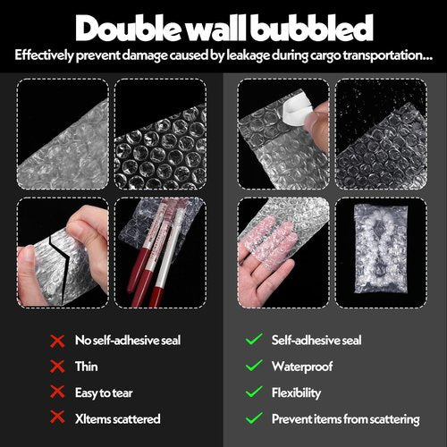 300Pcs Bubble Wrap Bags for Packing, 2 x 3.15 Inch Double Wall Plastic Bubble Wrap Sleeves Clear Self Sealing Bubbles Shipping Bags for Small Business Moving Shipping Packaging Storage