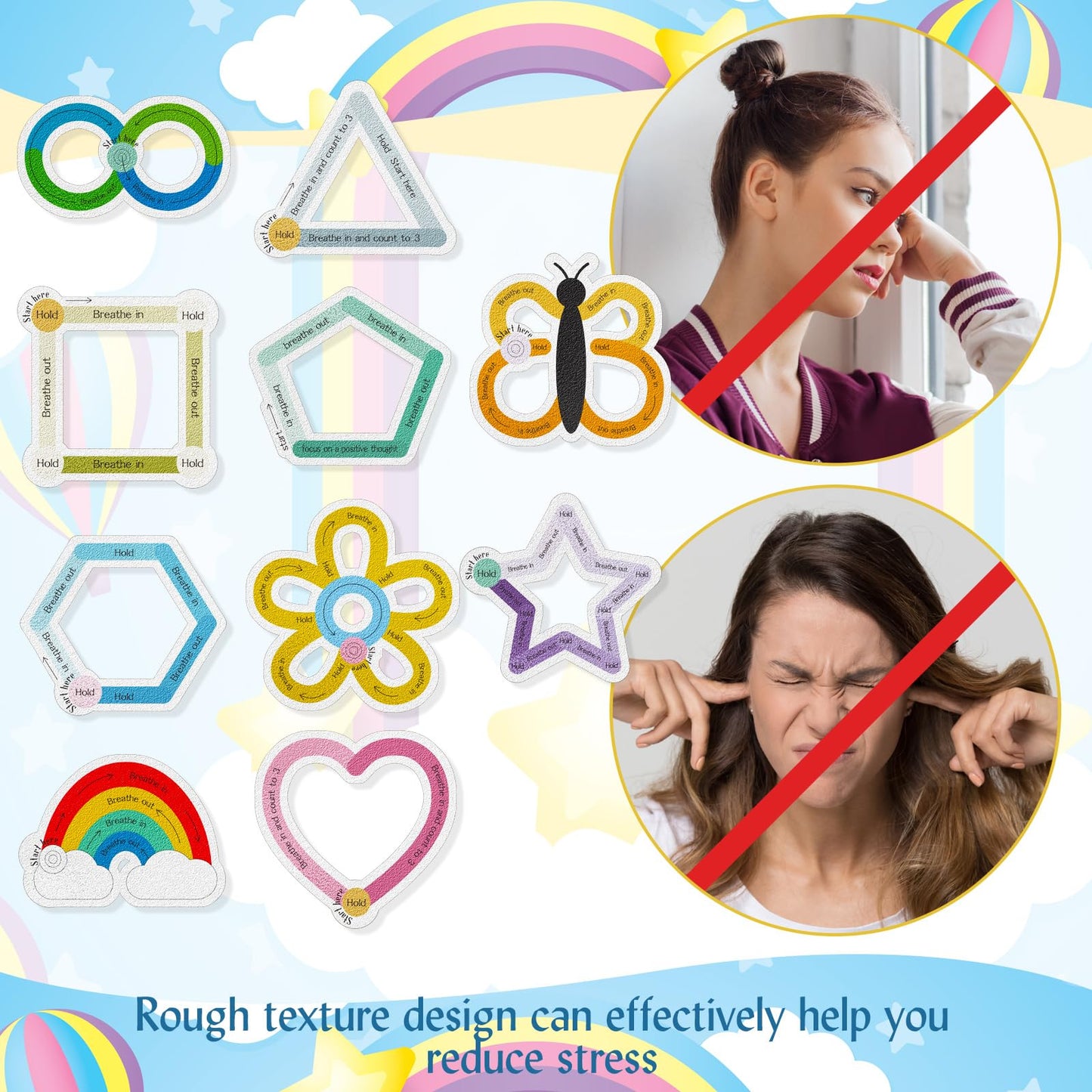Crtiin 80 Pcs Sensory Anxiety Stickers with Inspirational Quotes Textured Calm Stickers Fidget Mental Health Item Mindfulness Sensory Strip for Kids Adults Office Desk School Stress Relief(Lovely)