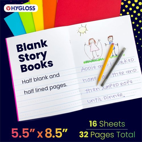 Hygloss Half Blank Books - Creative Writing & Illustration Journals | 100 Pack, 5.5" x 8.5" for Kids K-2