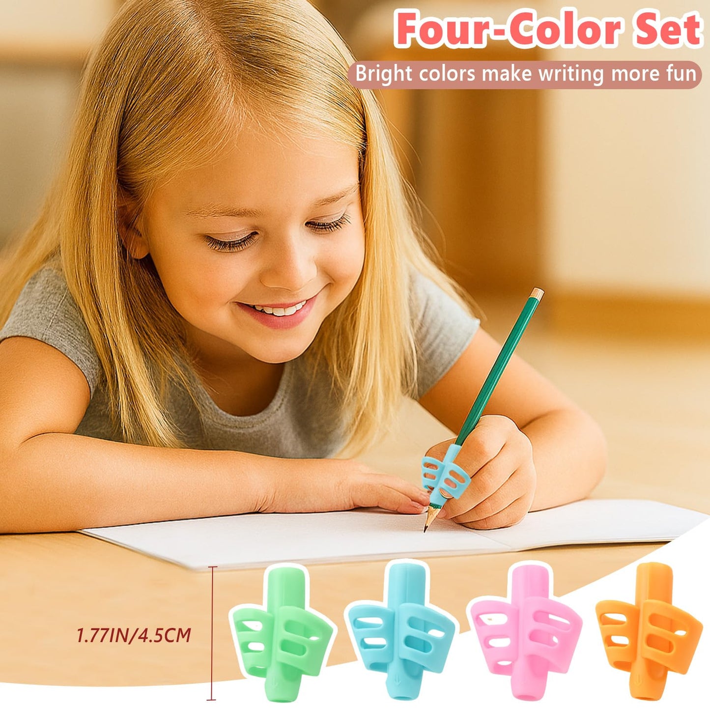 4-Pack Pencil Grips for Kids – Handwriting Trainer & Posture Correction Holder for Toddlers, Preschoolers, and Special Needs Children