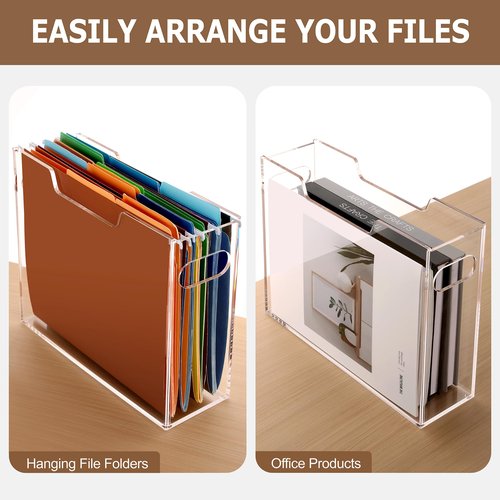 Tfirhuoe Acrylic File Folder Organizer, Clear Hanging File Organizer Box for Letter Size, Desktop File Holder with Handles, Slim Filing Storage Box for Desk Office Home Work -1 Pack