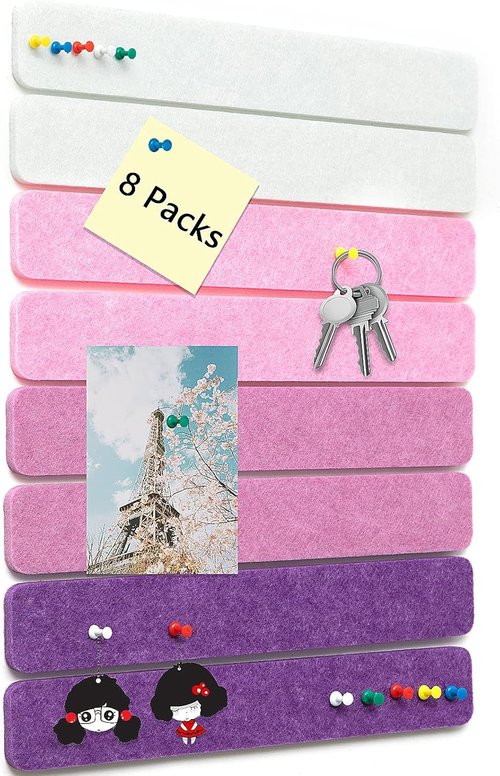 Regine Switzerland Felt Pin Board Strips - Self-Adhesive Bulletin Board for Home & Office | 8 Packs with 50 Push Pins