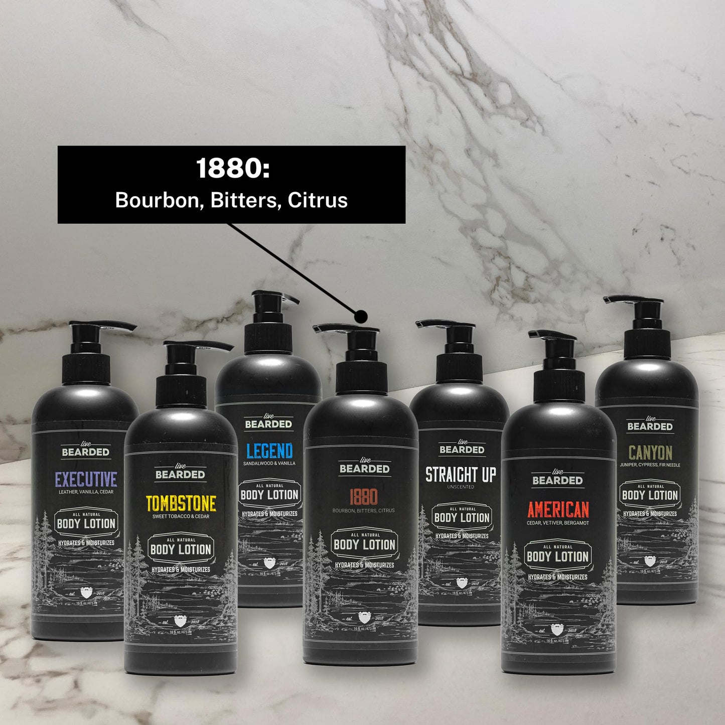 Live Bearded Premium Men's Body Lotion - All-Natural Hydrating Formula - Aloe Vera, Coconut Oil, Avocado Oil - Moisturizing Body Lotion for Men, Mens Lotion for Dry Skin - 1880 Scent