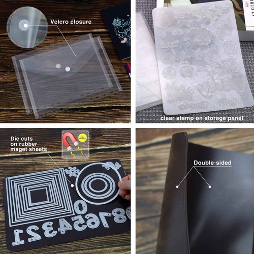 Enjoy Myself Stamp and Die Cut Storage Bag with Pockets,Rubber Magnetic Sheets and Clear Stamp Storage Panels