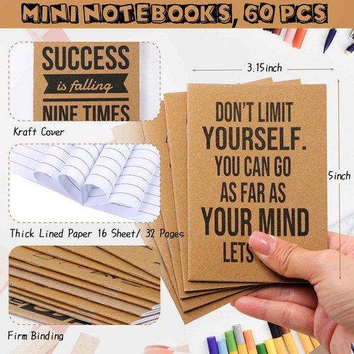PerKoop 120 Pcs Inspirational Notebooks Motivational Pens Thank You Bamboo Pen Kraft Notebooks Employee Appreciation Gifts Bulk Pocket Journals Party Favors for Adults Nurses Coworkers Team (Quotes)