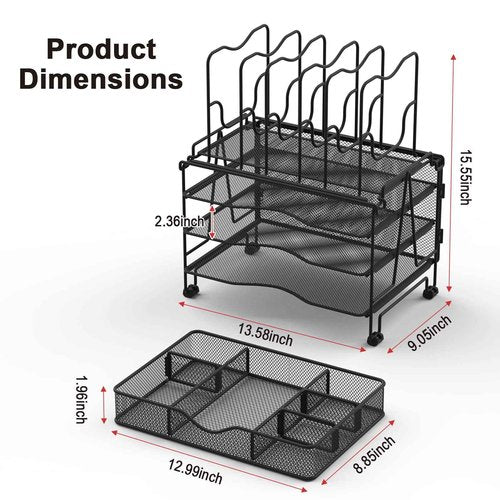 BOHDK Wall Mount Pen Organizer 3-in-1 Desktop Organizer with 3 Tier Tray and 5 Upright Sections