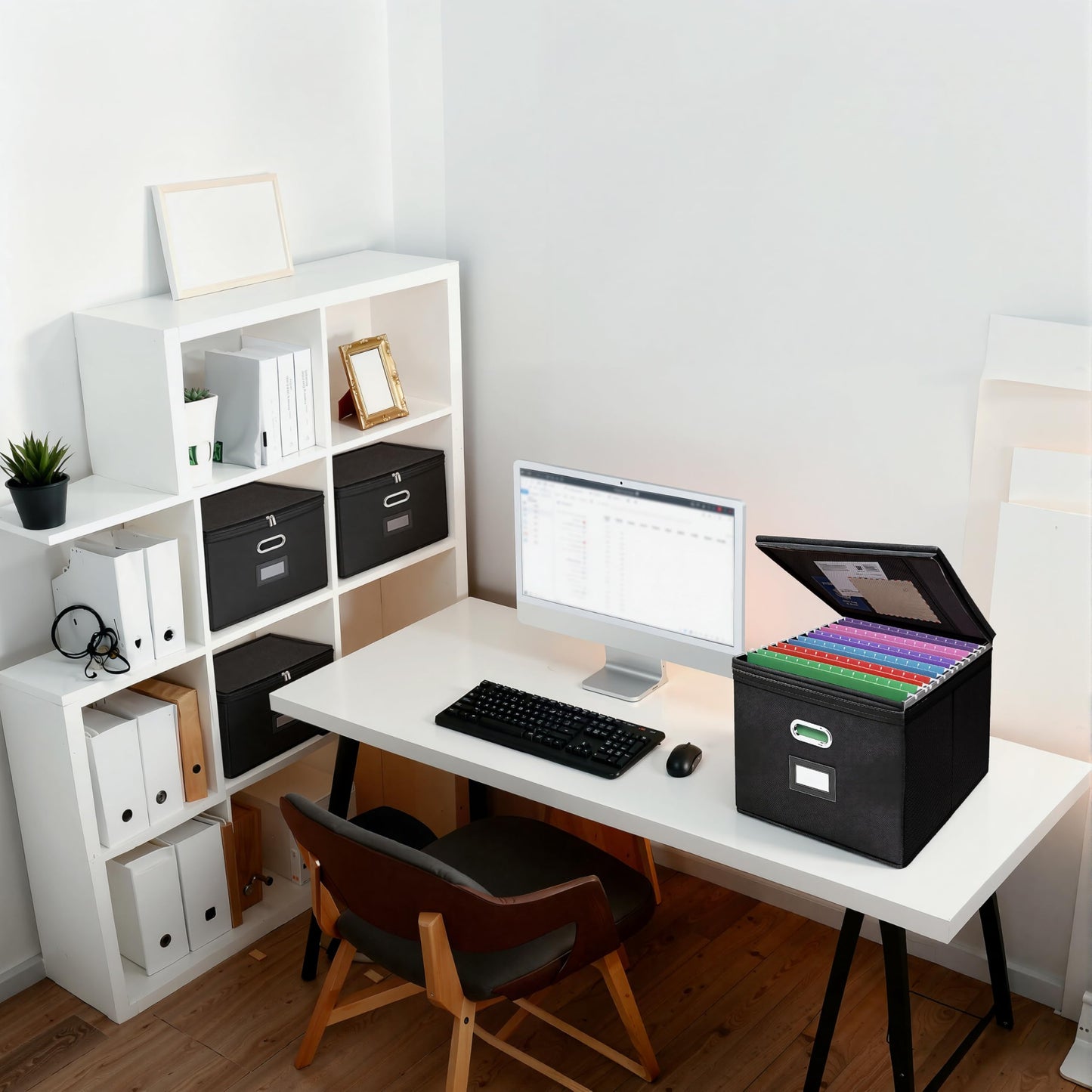 Succwoah 8 Pack File Organizer Boxes with Lids, Collapsible Document Storage Bin with Mesh Pockets & Zipper, Fits Letter/Legal Size Folders for Home Office Classroom Organization (Black, No Folders)