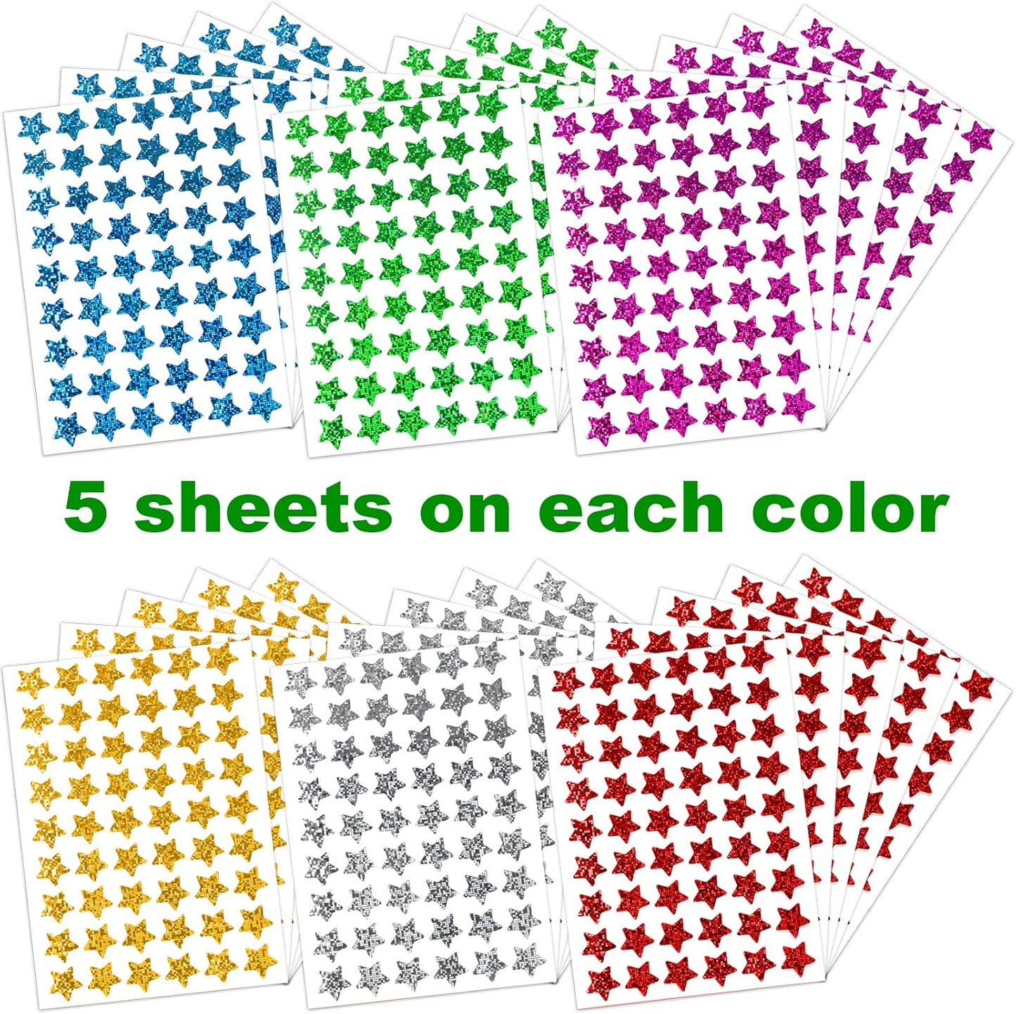 Skiennix Holographic Small Star Stickers - 1620 Pack in 6 Colors | Perfect for Kids' Rewards & Classroom Use, 0.6" Diameter