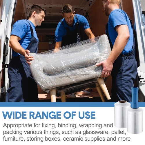 Jutom 16 Pcs Stretch Wrap Roll Plastic Wrap for Moving with 2 Handles 5" x 1000 ft Packaging Shrink Film Self Adhering Shipping Supplies for Moving Furniture Pallet(Clear, Blue)