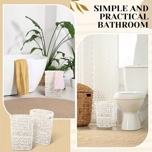 LOYIM 2 Pcs Wicker Trash Can 5 Gallon Waste Basket Bathroom Garbage Can White Narrow Waterproof Wicker Trash Basket for Bedroom Office Bathroom