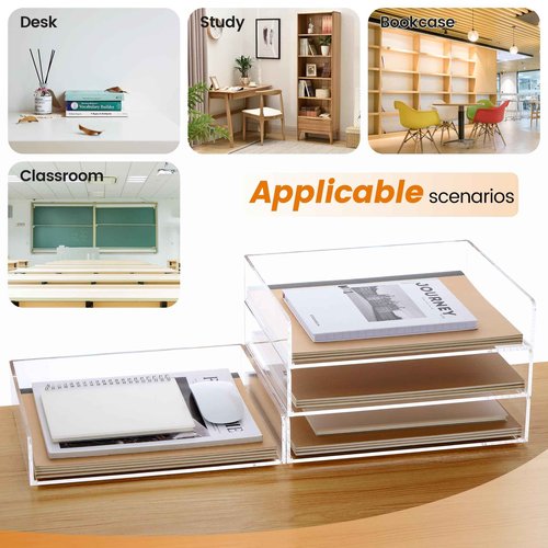 Acrylic Paper Tray, 4 Tier Paper Organizer for Desk, Clear Acrylic Desk Organizers, Stackable Letter Tray Workspace oaganzier -Art Storage for School Classroom -4 Pack…
